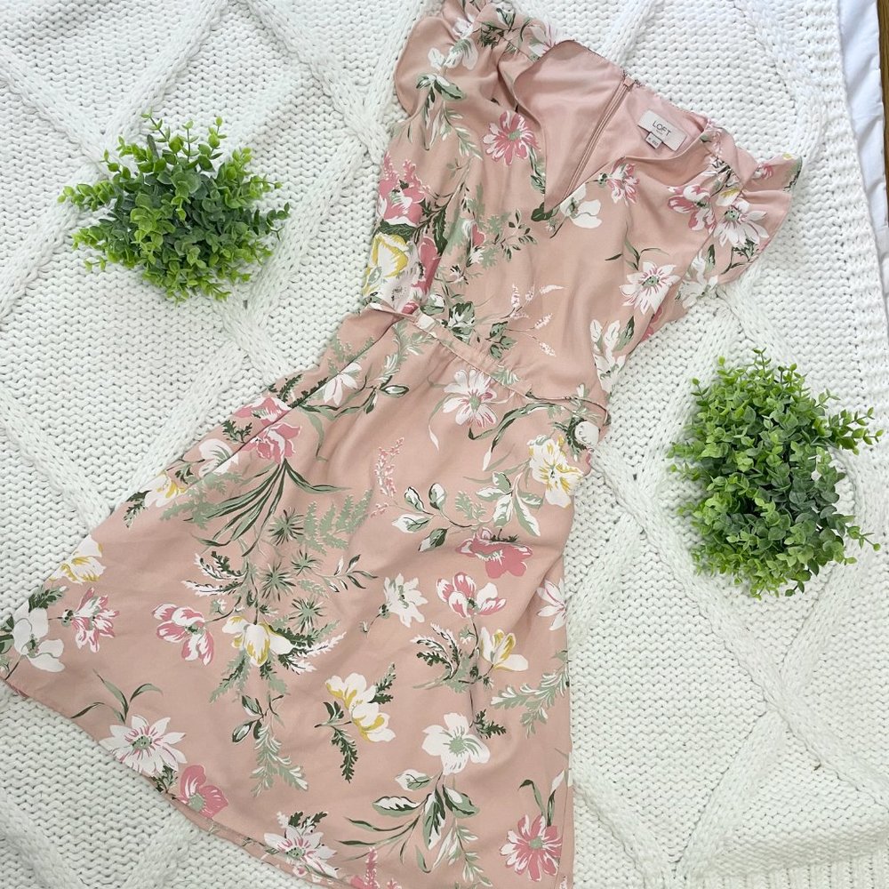 LOFT Outlet Flutter Sleeve Floral Dress (Blush Pink)